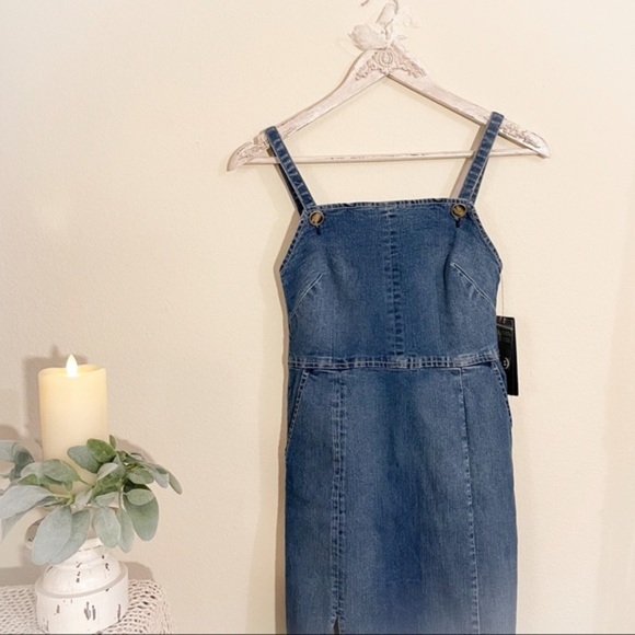 Guess Dark Denim Midi Dress with Straps and Side Slit - Picture 9 of 13